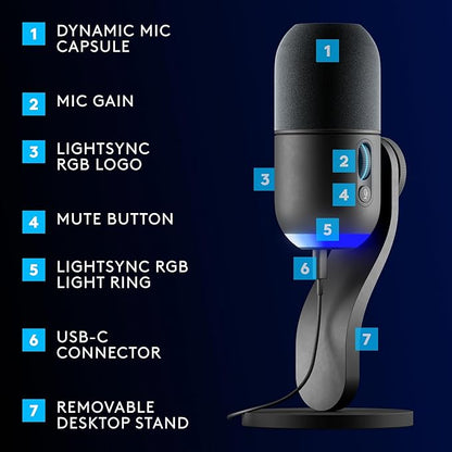 Logitech G733 Lightspeed Wireless Gaming Headset +Yeti GX Dynamic RGB Gaming Microphone with LIGHTSYNC, USB - Blue