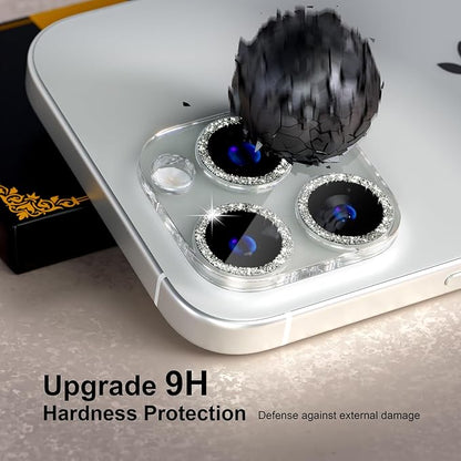 beuxece for 6 Pack iPhone 15 Pro/iPhone 15 Pro Max Camera Lens Protector [Drop Protection] [Case Friendly] [Easy Installation] 9H Tempered Glass Camera Screen Protector Cover, Glitter Silver