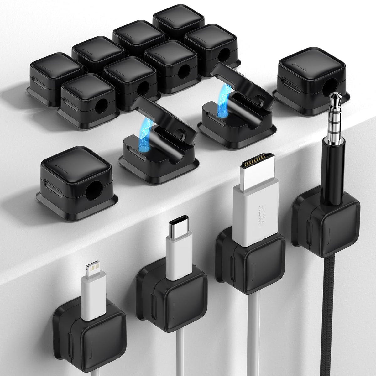 8 Pack Cord Organizer, Magnetic Cable Clips, Under Desk Management, Blue