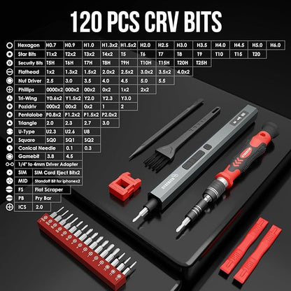 STREBITO 144-Piece Upgraded Electric Screwdriver, Max 0.7 N.m, 120 Magnetic Bits, 5-gear Torque Adjustment, Precision Screwdriver Set, Repair Tool Kit for Tech, Electronics and PC, Gifts for Men