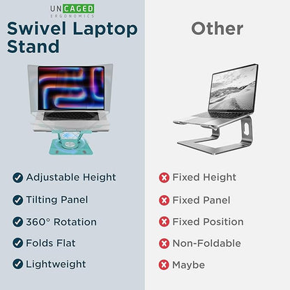 Uncaged Ergonomics Swivel Laptop Stand for Desk, Adjustable Computer iPad Stand for Desk w/ 360 Rotation, Portable Laptop Holder for Home Office Ergonomic Supplies (Ocean Blue)