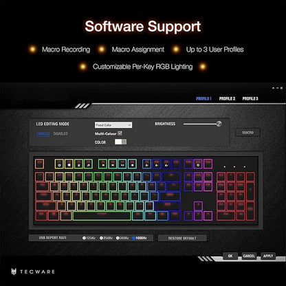 TECWARE Phantom+ 87 Key Mechanical Gaming Keyboard, RGB led, TKL 75% Keyboard, Thocky Sounding, Wraith Pink Switch