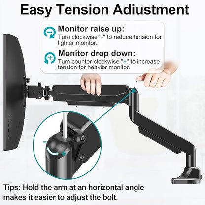MOUNT PRO Heavy Duty Monitor Mount for Max 49 inches Ultrawide Screens, Single Monitor Arm Desk Mount Holds 6.6 to 33lbs, Fully Adjustable Computer Stand with C-Clamp, VESA 75x75 or 100x100mm