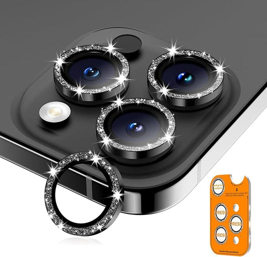 Wumigoo Camera Lens Protector for iPhone 16 Pro Max/16 Pro- Glitter Black