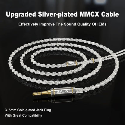 BASN MMCX Triple Driver in-Ear Monitors with Rich Bass, HiFi Stereo IEM Earphones with Upgraded Detachable Cables for Audiophiles Musicians (Porcelain White)