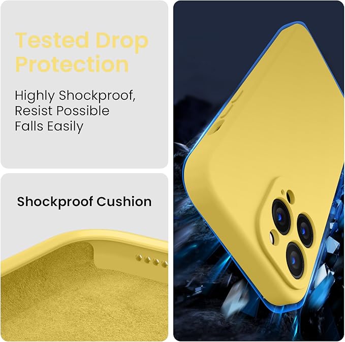 FireNova for iPhone 14 Pro Case, Silicone Upgraded [Camera Protection] Phone Case with [2 Screen Protectors], Soft Anti-Scratch Microfiber Lining Inside, 6.1 inch, Yellow