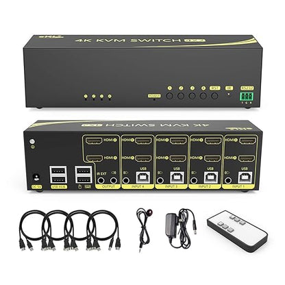 eKL HDMI KVM Switch 4 in 2 Out Dual Monitor Extended Display 4K@60Hz 4:4:4 with Audio and USB 2.0 Hub Sharing PC Monitor Keyboard Mouse Switcher