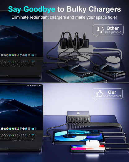 440W USB C Fast Charger Block, Multi-port USB Charging Station, GaN Ⅲ Double 100W PD PPS Port Fast Charging Station for Multiple Devices,Laptop Wall Charger Compatible with MacBook, iPhone 17,iPad etc