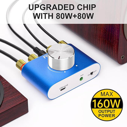 Facmogu F900S 160W Mini Bluetooth 5.0 Power Amplifier, 2 Channel 80Wx2 Stereo Hi-Fi Digital Amp, Portable Wireless Audio Receiver Sound Speaker Amplifer, AUX/USB/Bluetooth Input & 12V Power Supply