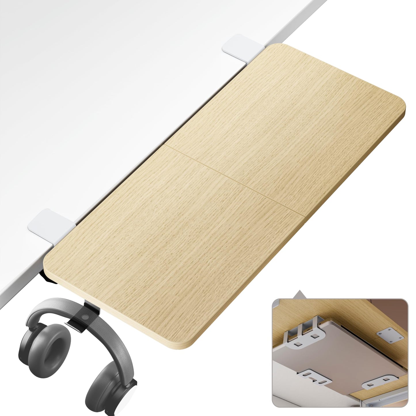 PEGZONE Desk Extender Tray, 28" x 12", with Laptop Holder, Large, Wood