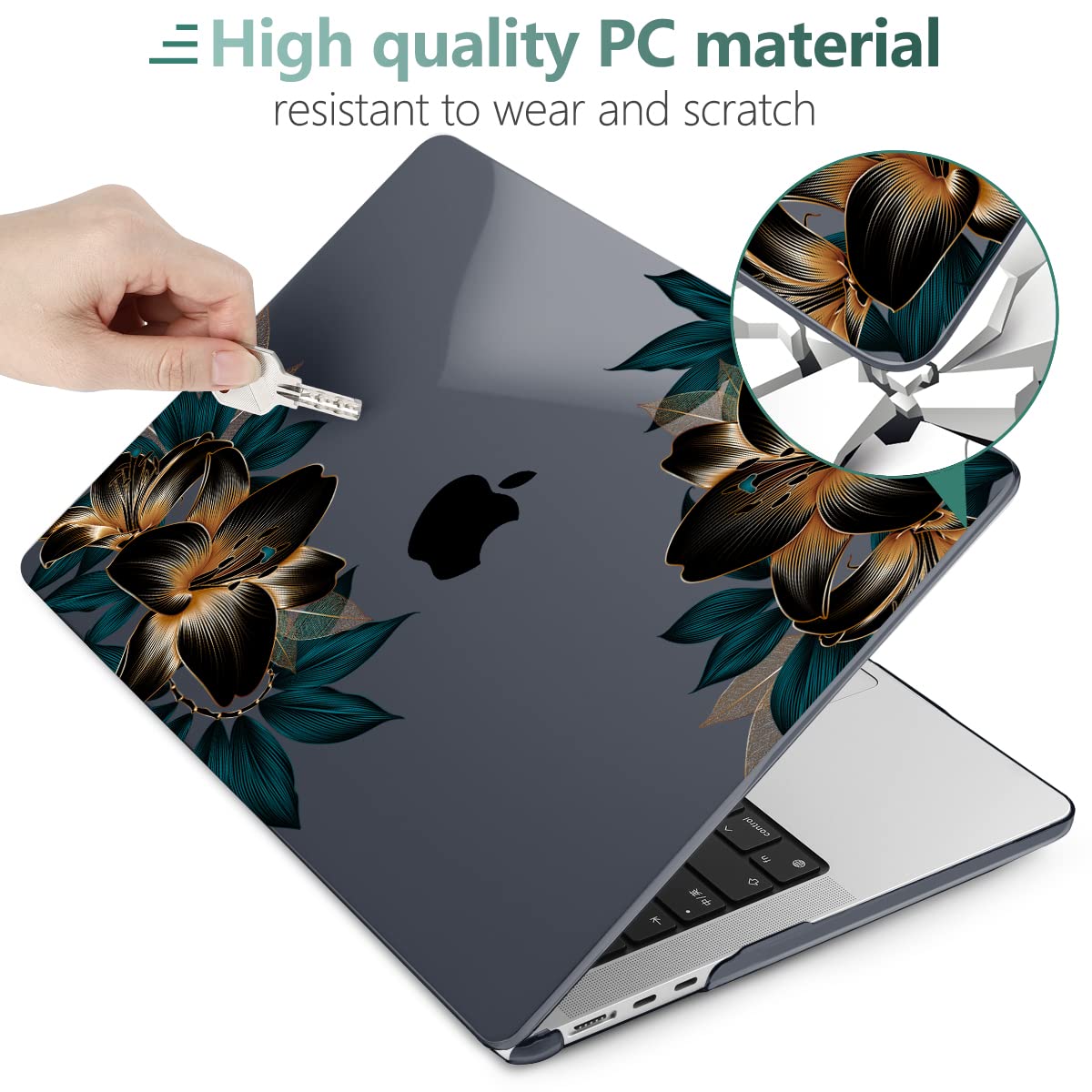 MEEgoodo Case for M5/M4/M3/M2 MacBook Air 13 inch 2026 2025 2024 2022, Fit Model A3449/A3240/A3113/A2681, Case Compatible with MacBook Air 13.6-inch, Golden Lilies