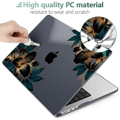 MEEgoodo Case for M5/M4/M3/M2 MacBook Air 13 inch 2026 2025 2024 2022, Fit Model A3449/A3240/A3113/A2681, Case Compatible with MacBook Air 13.6-inch, Golden Lilies