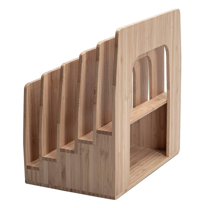 MobileVision Bamboo Multi Device Inclined Organizer for Smartphones, Tablets and Laptops, Upright Sections, Step Sorter, 5 Slots