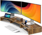 AMERIERGO Dual Monitor Stand Riser- 3 Shelf Screen Stand with Adjustable Length and Angle, 2 Extra Functional Slot Desktop Organizer Stand for PC, Computer, Laptop (Rustic Brown)