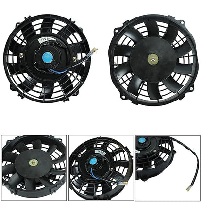 7 Inch Universal Slim Fan Push Pull Electric Radiator Cooling Fan 12V 80W Mount Kit Black Set of 2