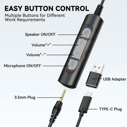 Wantek Headset with Microphone for PC Wired Headphones - USB C 3.5mm Headsets with Noise-Cancelling Microphone for Laptop