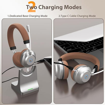 Earbay Wireless Headset with Mic for Work, Bluetooth Headset with Noise Cancelling Mic, V5.3 Lightweight Wireless Headphones with USB Dongle, Charging Base & Mic Mute for PC/Laptop/Phones/Call Center