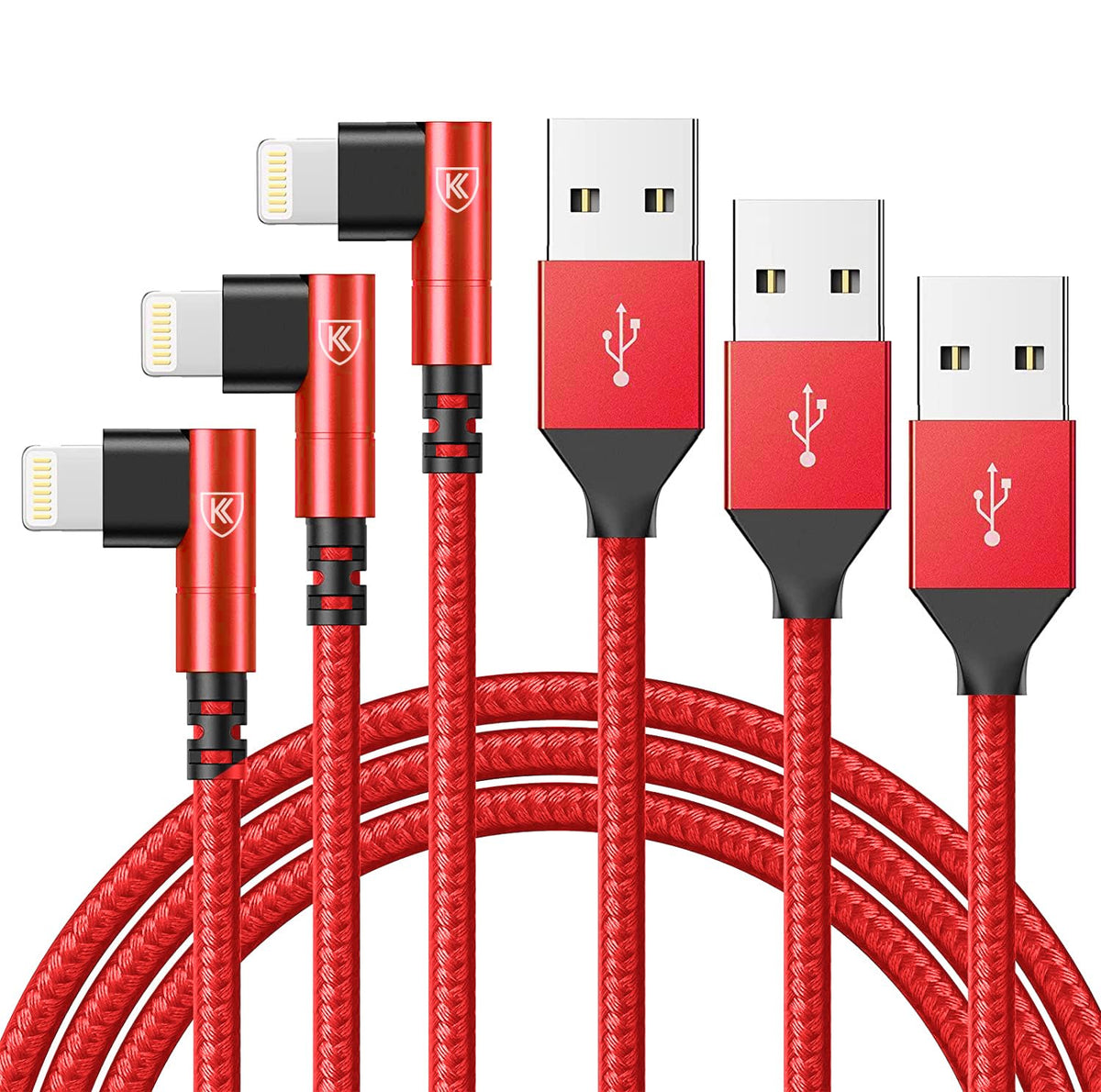 90 Degree iPhone Charger 6FT [Apple MFi Certified] 3Pack USB C to Lightning