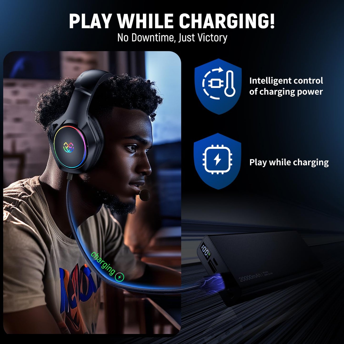 Tatybo Wireless Gaming Headset for PS5 PC, Dual Mode, Low Latency, Black