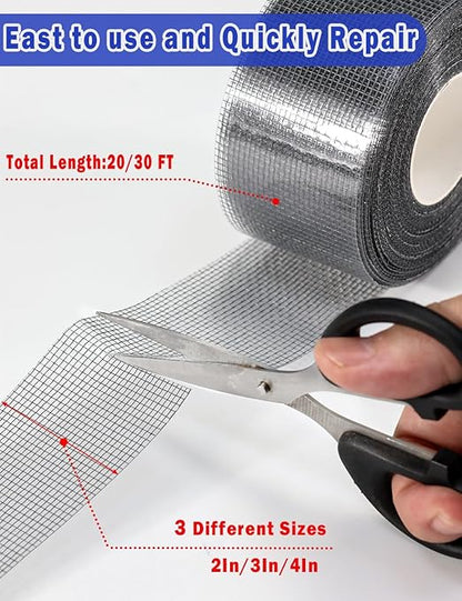 wohohoho Window Screen Repair Tape, 4 in X 20 FT (240IN) Grey Screen Patch Repair Kit, 3-Layer Strong Adhesive Invisible Screen Tape Mesh Repair for Windows, Doors Garage Mosquito Net Magnetic Screen