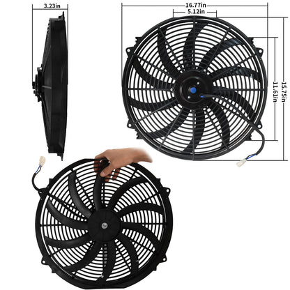 MuHize 16 Inch Radiator Cooling Fan 12V 120W Push/Pull Electric Fan Kit