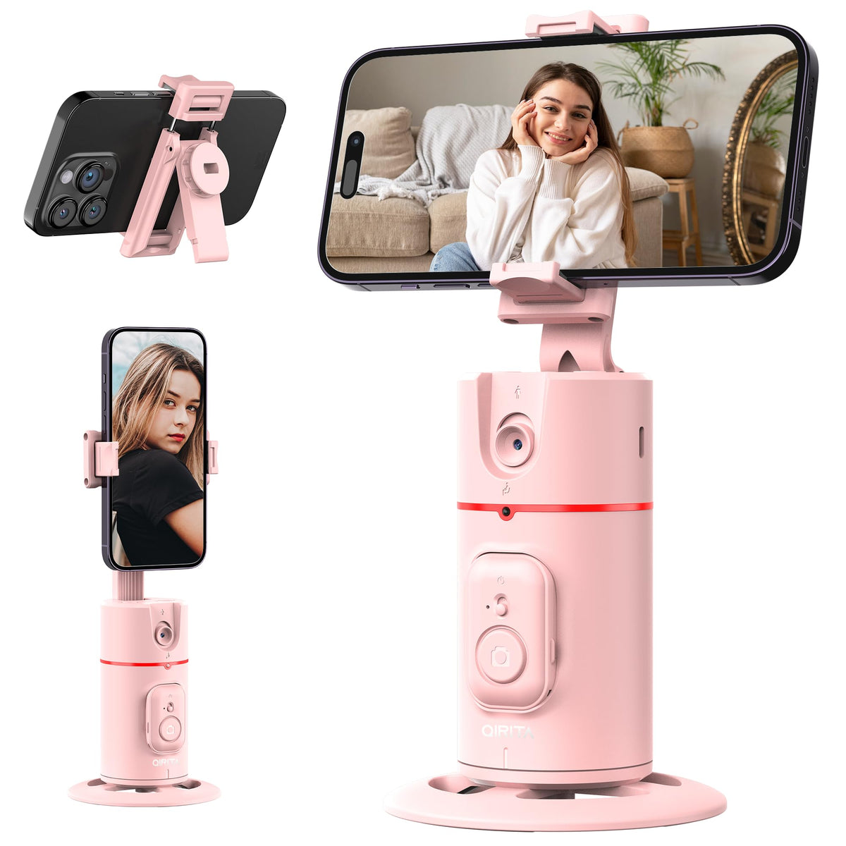 Auto Face Tracking Tripod, No App, Smart Shooting Phone Holder with Remote, 360° Rotation Body Phone Camera Mount with Phone Holder Body Smart Tracking Tripod for Vlog/TIK Tok
