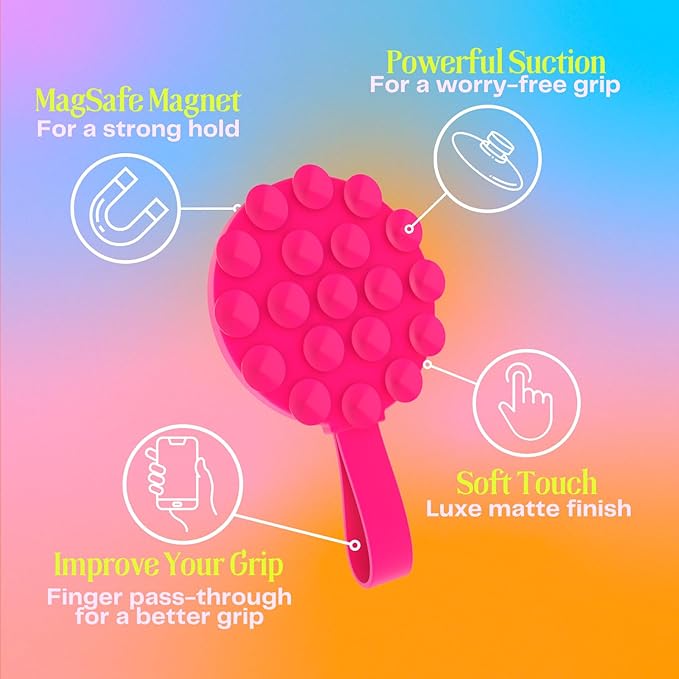FELONY CASE - Neon Pink Magnetic Suction Cup Phone Mount and Grip – Strong Silicone Holder for Hands-Free Convenience, Compatible with MagSafe Cases and iPhone 16, 15, 14, 13, 12