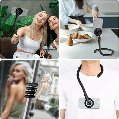 Neewer Magnetic Flexible Phone Holder with 1/4 Screw Adapter, Mini Bendable Tripod Stand Selfie Stick Compatible with MagSafe iPhone Samsung Android Cellphones for Handlebar/Treadmill/Stroller, GP-19