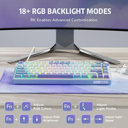 RK ROYAL KLUDGE R75 Mechanical Keyboard Wired with Volume Knob, 75% Custom Gaming Keyboard Gasket Mount RGB Backlit with Software, Cherry Profile, Hot Swappable Silver Switch, PBT Keycaps