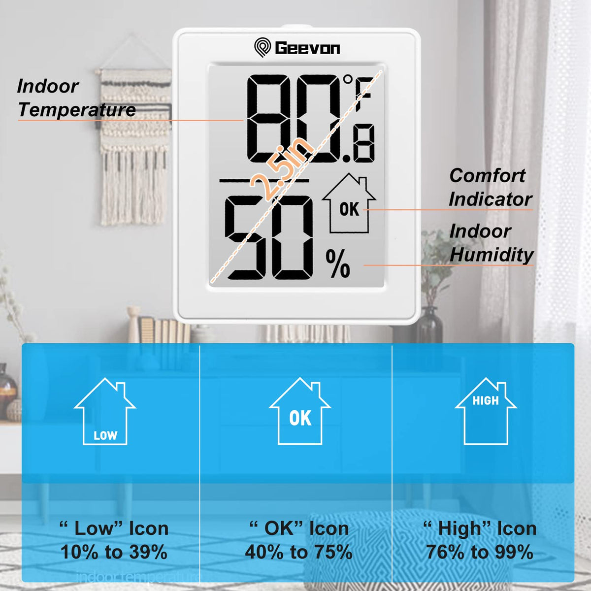 Indoor Thermometer 3Pcs with Battery Magnetic Stand Digital Humidity Gauge