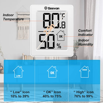 Indoor Thermometer 3Pcs with Battery Magnetic Stand Digital Humidity Gauge