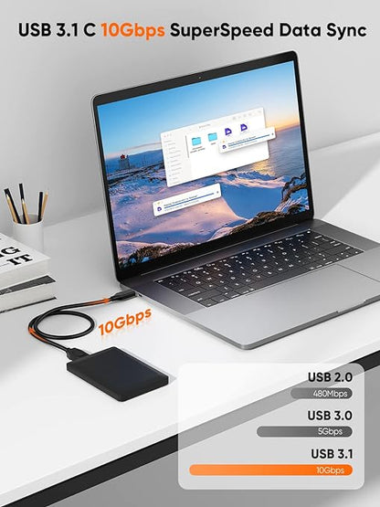 CableCreation 1FT USB C to Micro B Cable,10Gbps Speed External Hard Drive Braided,USB 3.1 Type C to Micro B Work for iPhone 15,16,Seagate WD Westgate My Passport,MacBook Pro/Air, iPad/Tablet,Black