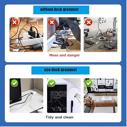 TuTuYa 6PCS Desk Grommet, Desk Cable Grommet 80mm (3-1/6inch) Black Desk Cable Hole Covers with Hole Saw, Ideal Solution for Office and Home Table Cable (Black, 3-1/6inch)