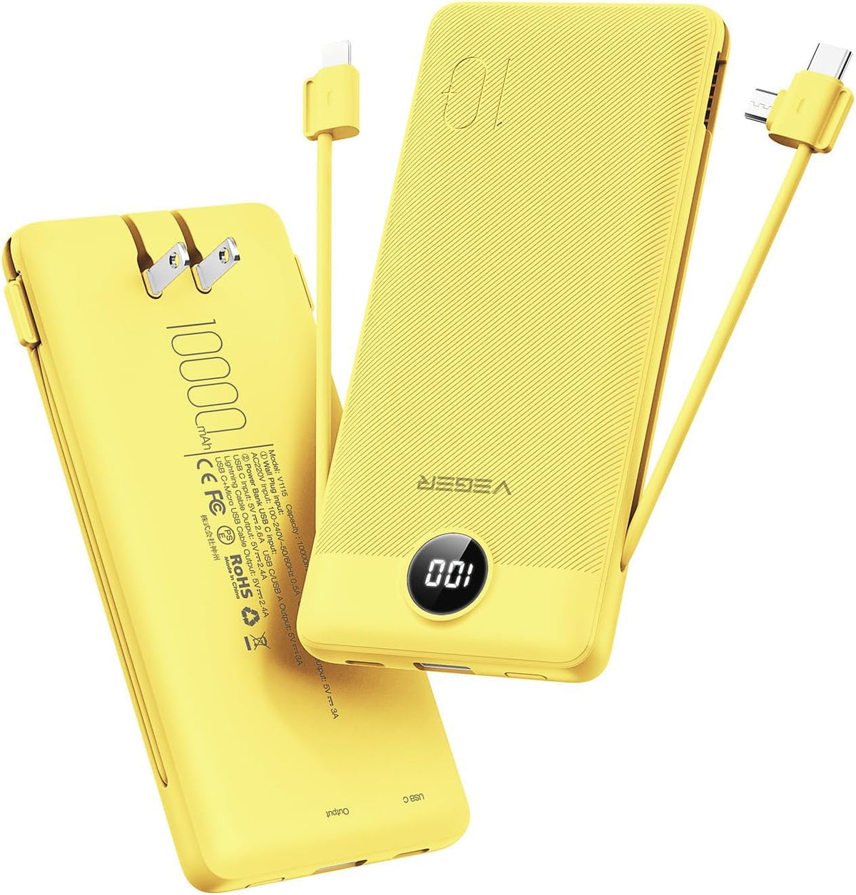 VEGER Portable Charger for iPhone, Power Bank Built in Cables and Wall Plug