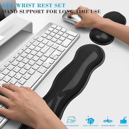 Gel Wrist Rest for Keyboard and Mouse, Wrist Rest for Keyboard, Mouse Wrist Support, Pain Relief, Cool Touch, Non-Skid, Mouse Wrist pad