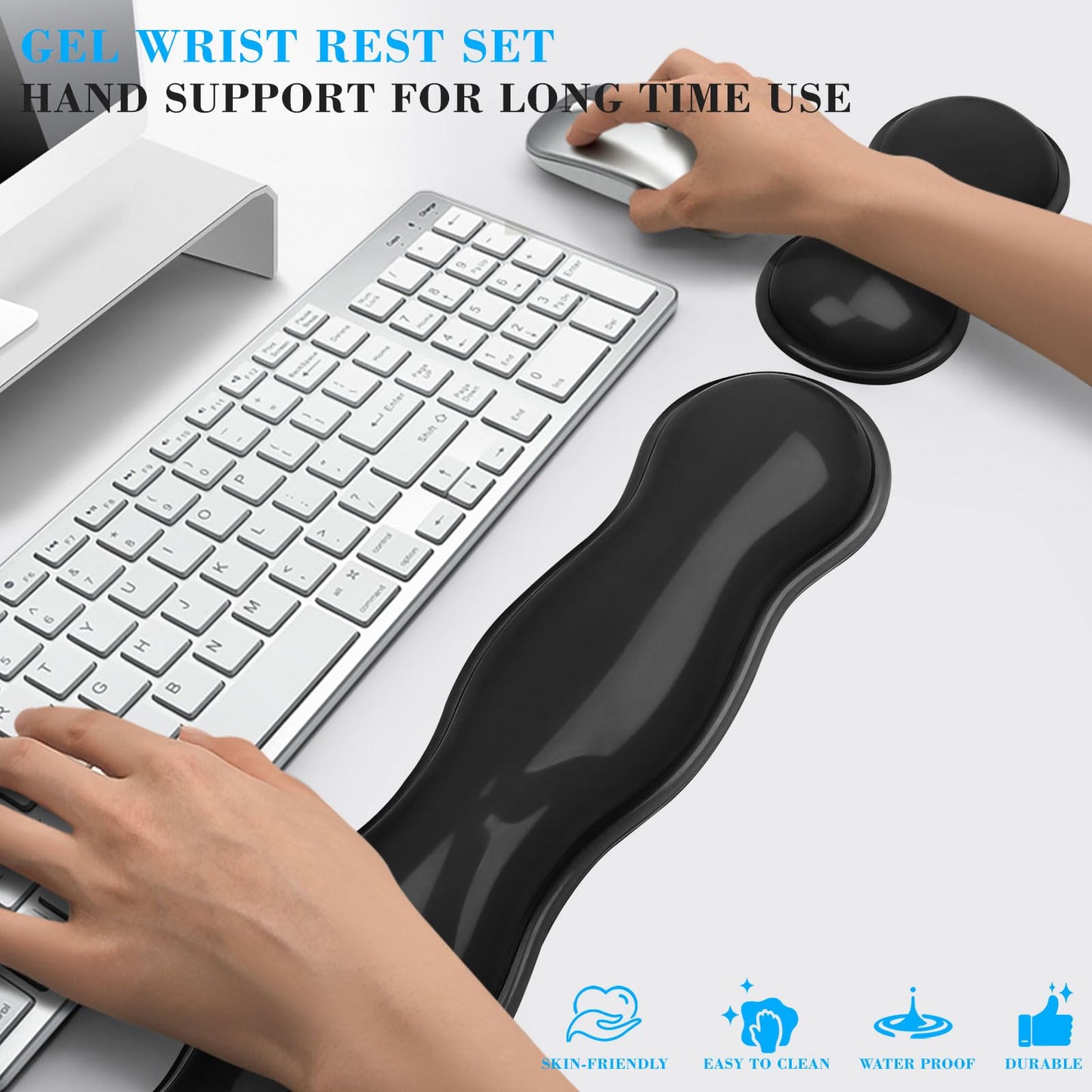 ABRONDA Gel Wrist Rest for Keyboard and Mouse, Wrist Rest for Keyboard, Mouse Wrist Support, Pain Relief, Cool Touch, Non-Skid, Mouse Wrist pad