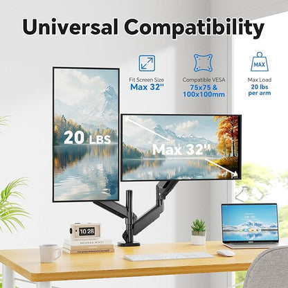 Simple Trending Dual Monitor Stand for 17-32 inch Computer Screens, Computer Stand, Adjustable Stand for 2 Monitors Holds up to 20 lbs, Black