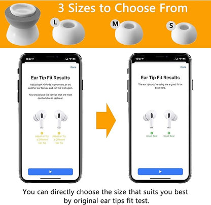 Airpod Pro Ear Tip Memory Foam & Silicone Hybrid Ear Tips, Perfect Noise Reduction, Stays in Your Ears, Ultra-Comfort, Anti-Slip Eartips, Fit in The Charging Case (Grey, Assorted S/M/L)
