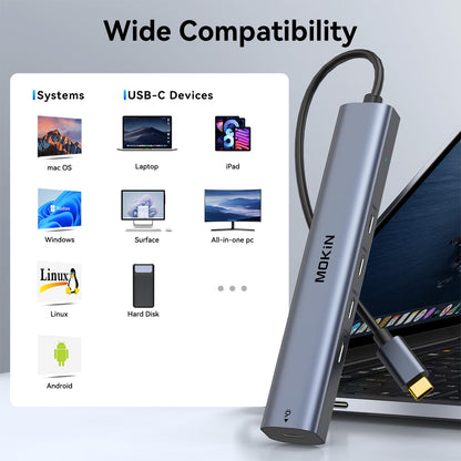 USB C Hub 10Gbps,MOKiN USB C Splitter with 4K@60Hz Video Output,100W PD Charging,Data Transfer,USB4 Multiport Dongle for MacBook Pro,iPad Pro and Type-C Devices