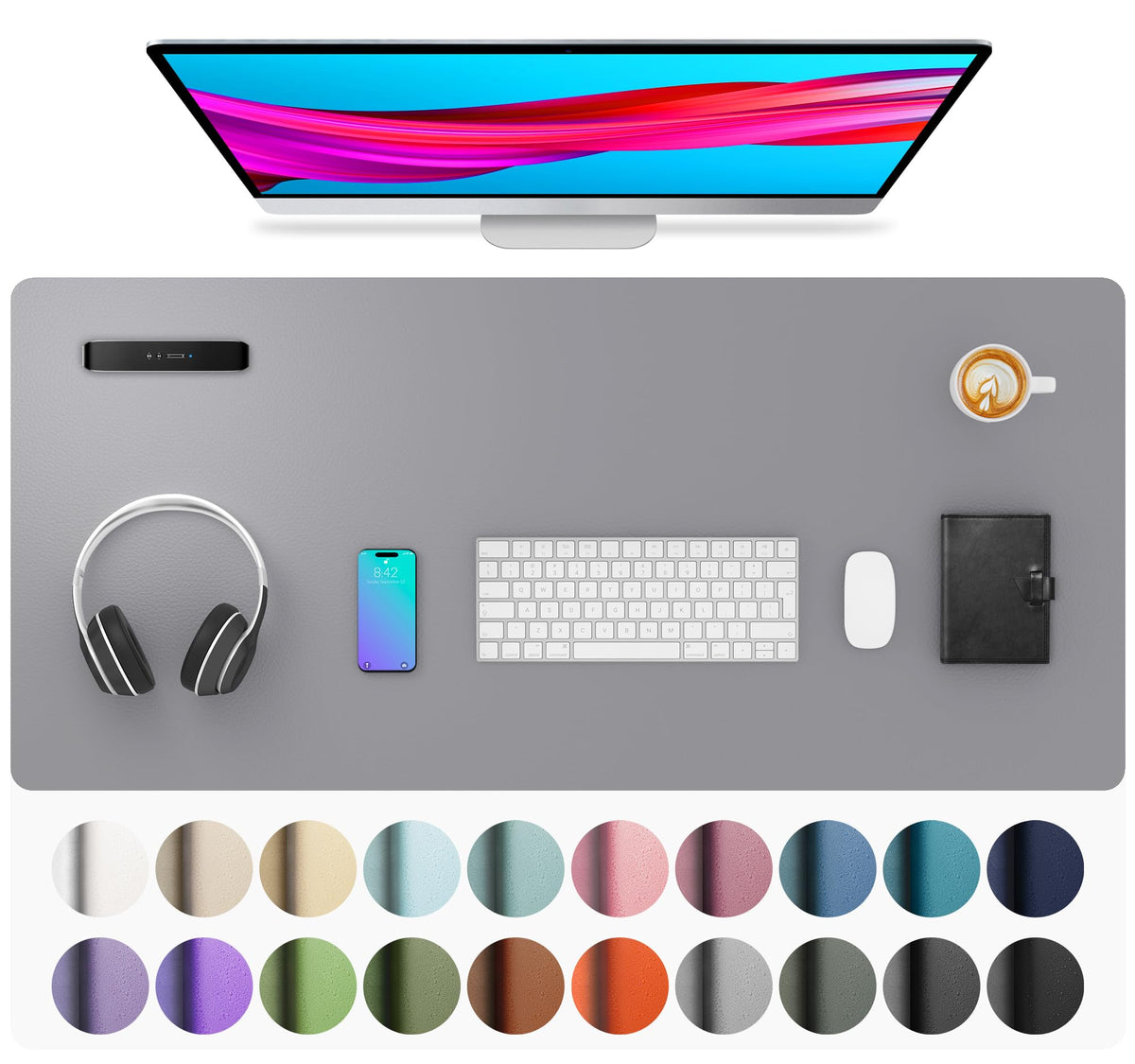 Aothia Leather Desk Pad Protector, Mouse Pad, Office Desk Mat, Non-Slip PU Leather Desk Blotter, Laptop Desk Pad, Waterproof Desk Writing Pad for Office and Home (Gray,36" x 17")