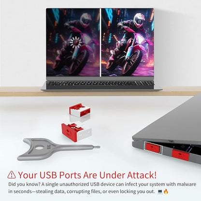 12PCS USB Metal Port Lock Blocker with 1 Key - Secure USB-A Port Protector for PC/Laptop, Anti-Theft Data Security Lock, Dust & Moisture Proof Cover, Removable Type-A Connector Red