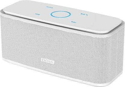 DOSS SoundBox Touch Wireless Bluetooth Speaker with 12W HD Sound and Bass, IPX5 Water-Resistant, 20H Playtime, Handsfree, Portable for Office, Home, Outdoor, Travel-White