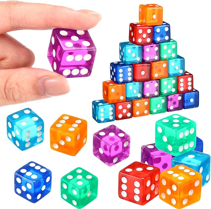 36 Piece 19 mm Casino Style Craps Dice Sets Acrylic and Translucent D6 Dice, Square W/Rounded Edge for Casino, Craps, Table Games and Board Games (Classic Color)