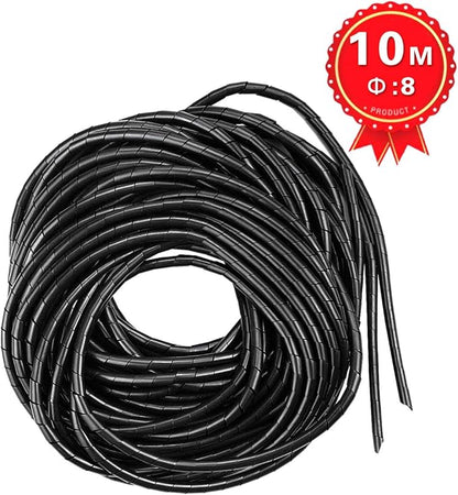 33FT XHF 5/16" Spiral Cable Wrap 8mm(Wrapping Range:6mm-60mm) Cord for Computer Electrical Wire Organizer Sleeve Hose RoHS Black