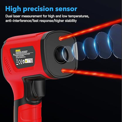 -40℉~2912℉ MESTEK Infrared Thermometer Temperature Gun,50:1 Dual Laser High Temp Thermometer with Thermocouple Probe, Non-Contact Industrial Pyrometer for Engine, Kiln, Forging, Industrial Use