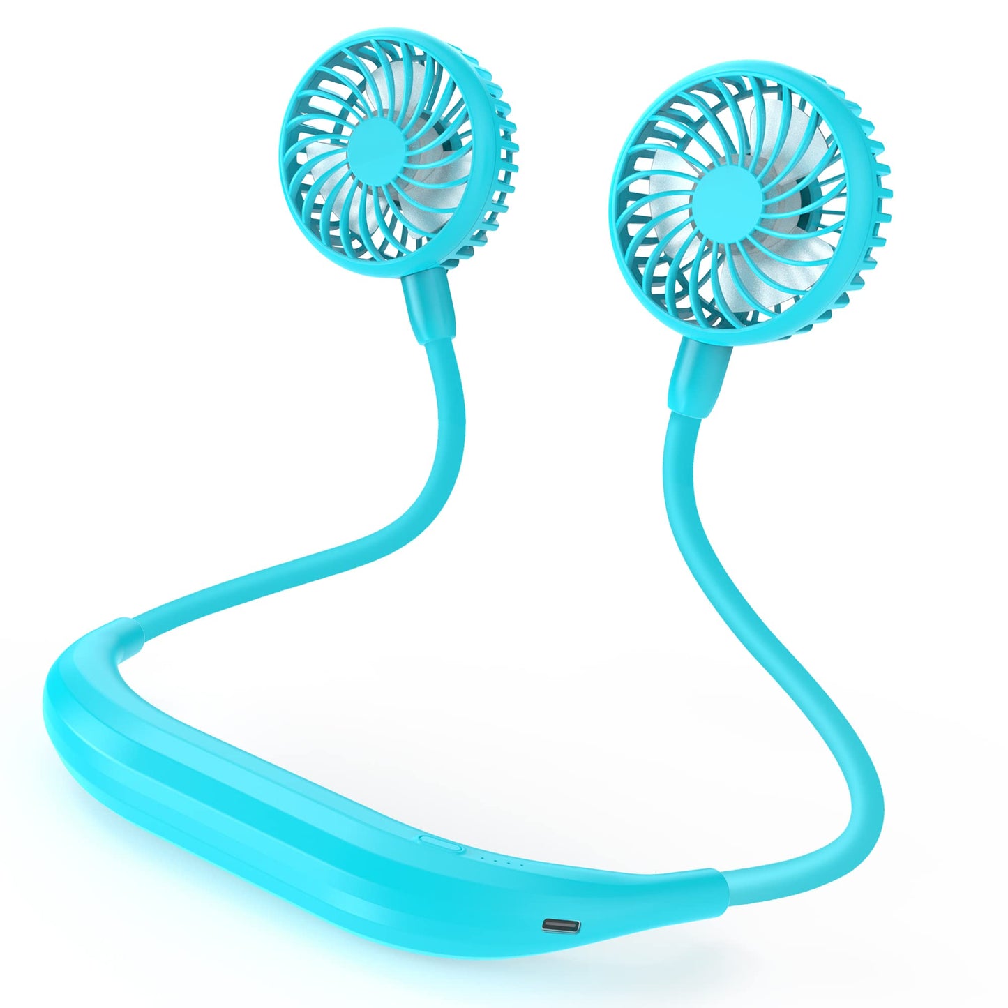 Portable Neck Fan, 2600mAh Battery Operated Sport Fan Ultra Quiet Hands Free USB Fan with 3 Speeds, Strong Wind, 360° Adjustable High Flexibility Wearable Personal Fan for Office Outdoor Travel (Cyan)