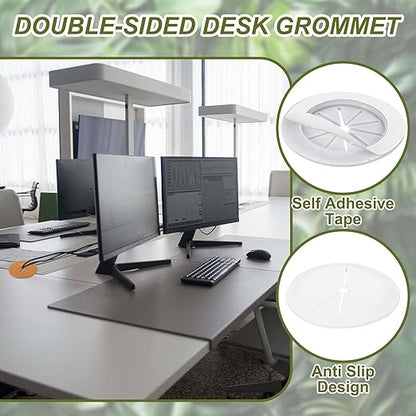 PATIKIL Desk Grommet 2-1/16", 8 Pcs Round Cable Grommet Cord Hole Cover with Adhesive Tape Flexible Table Wire Organizer for Office Home Table Countertop, White