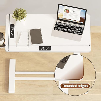 FLEXISPOT Mobile Standing Desk with Wheels Pneumatic Laptop Desk Rolling Computer Cart Movable Height Adjustable Small Sit Stand Desk Computer Workstations Home Use（27.6" W x 15.7" D,White