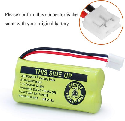 BT18433/BT28433 2.4V 500mAh Ni-MH Battery Pack Rechargeable Compatible with BT184342 BT284342 BT-8300 BATT-6010 BT1011 BT1018 BT1022 BT1031 89-1326-00-00/89-1330-01-00/CPH-515D (Pack of 6)