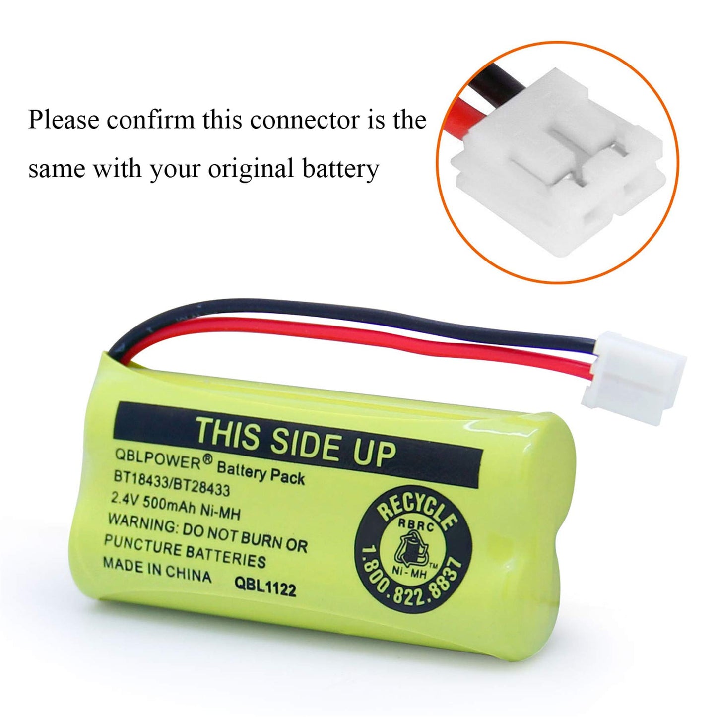QBLPOWER BT18433/BT28433 2.4V 500mAh Ni-MH Battery Pack Rechargeable Compatible with BT184342 BT284342 BT-8300 BATT-6010 BT1011 BT1018 BT1022 BT1031 89-1326-00-00/89-1330-01-00/CPH-515D (Pack of 6)